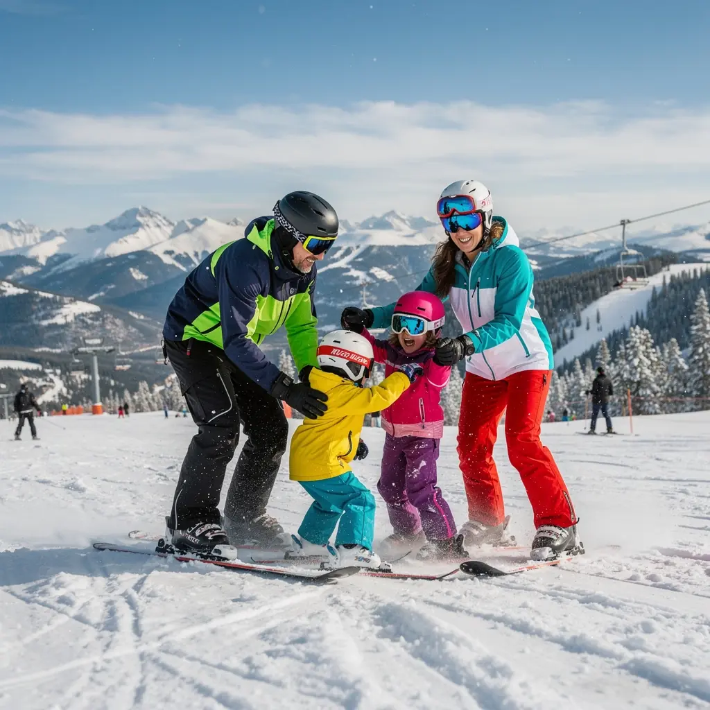 Семейная поездка на фоне живописного пейзажа.